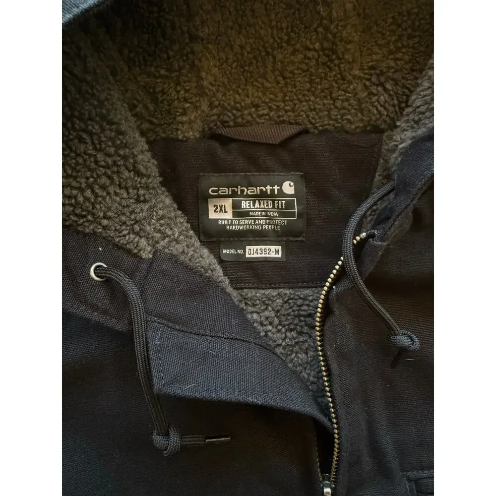 NWT Carhartt XXL Duck Sherpa Lined Hooded Black Zip Up Canvas Jacket - Picture 3 of 8